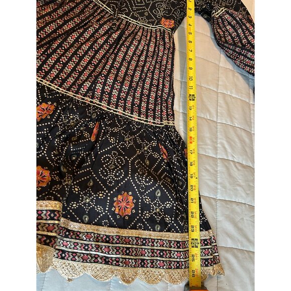 Boho Floral Print Wide Leg Bell Bottom Pants XL Festival Hippie Indie Gypsy Retr - Picture 5 of 12